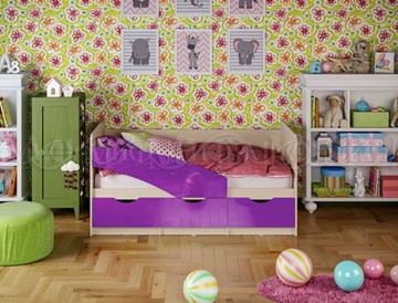 Кроватка Бабочки 800*1600, Фиолетовый глянец в Саратове