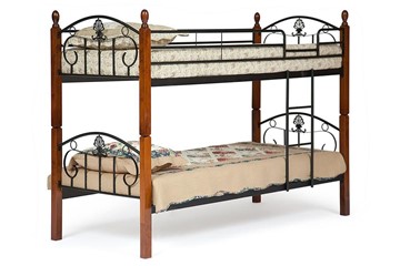 Детская кровать BOLERO двухярусная дерево гевея/металл, 90*200 см (bunk bed), красный дуб/черный в Энгельсе