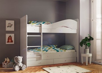 Двухэтажная кровать ТМК Мая с 2 ящиками на щитах, цвет Млечный дуб в Саратове