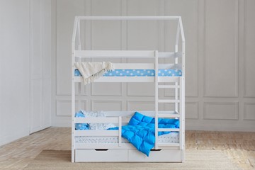 Двухэтажная детская кровать Домик с ящиками, цвет белый в Энгельсе