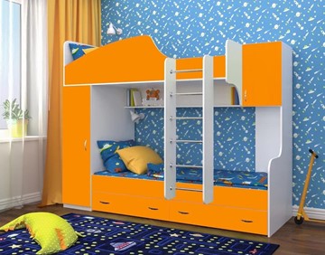 Детская кровать-шкаф Юниор-2, каркас Белое дерево, фасад Оранжевый в Саратове