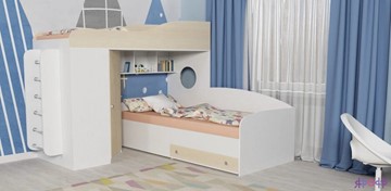 Детская кровать-шкаф Кадет-2 с металлической лестницей, корпус Белое дерево, фасад Дуб в Энгельсе