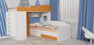 Кровать-чердак в детскую Ярофф Кадет-2 с металлической лестницей, корпус Белое дерево, фасад Оранжевый в Энгельсе