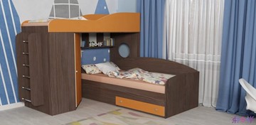 Детская кровать-шкаф Кадет-2 с металлической лестницей, корпус Бодего, фасад Оранжевый в Энгельсе