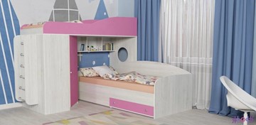 Детская кровать-шкаф Кадет-2 с металлической лестницей, корпус Винтерберг, фасад Розовый в Энгельсе