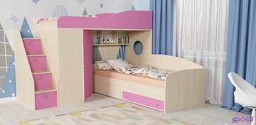 Детская кровать-шкаф Кадет-2 с универсальной лестницей, корпус Дуб, фасад Розовый в Энгельсе