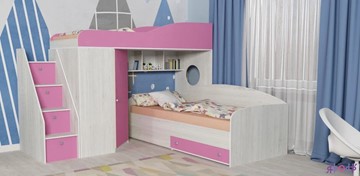 Детская кровать-шкаф Кадет-2 с универсальной лестницей, корпус Винтерберг, фасад Розовый в Саратове