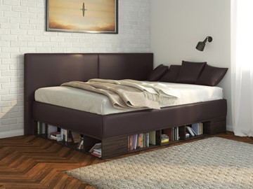 1,5-спальная детская кровать Lancaster 1, 120х200, ЛДСП венге, экокожа коричневая в Энгельсе
