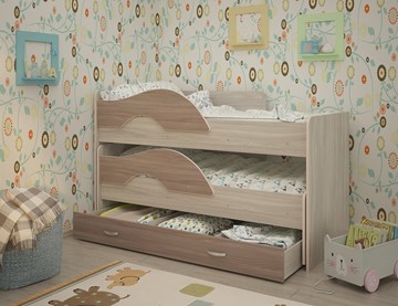 Детская 2-этажная кровать Радуга 1.6 с ящиком, корпус Шимо светлый, фасад Шимо темный в Саратове