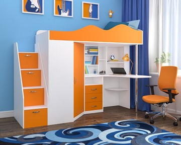 Детская кровать-шкаф Пионер-1, каркас Белое дерево, фасад Оранжевый в Балаково