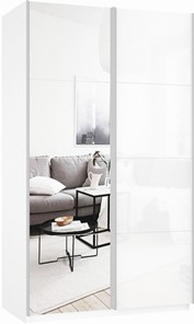 Шкаф Прайм (Зеркало/Белое стекло) 1600x570x2300, белый снег в Саратове