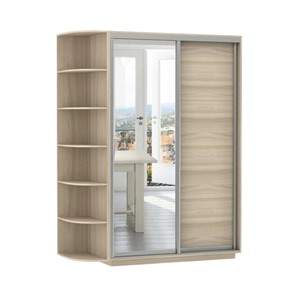 Шкаф 2-х дверный Экспресс (ДСП/Зеркало) со стеллажом 1500х600х2400, шимо светлый в Энгельсе