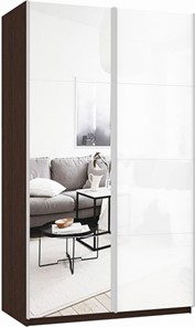 Шкаф 2-створчатый Прайм (Зеркало/Белое стекло) 1400x570x2300, венге в Саратове