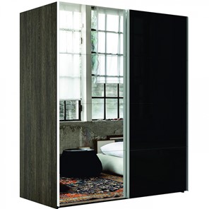 Шкаф 2-дверный Эста (Зеркало/Стекло черное) 1800x660x2200, венге мали в Саратове
