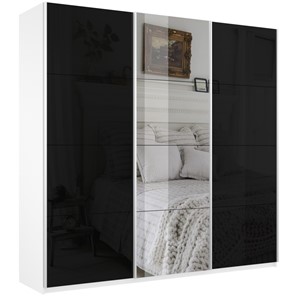 Шкаф 3-створчатый Широкий Прайм (2 Стекла Черных / Зеркало) 2400x570x2300, Белый Снег в Энгельсе