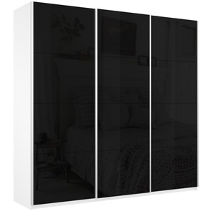 Шкаф трехдверный Широкий Прайм (Черное стекло) 2400x570x2300,  Белый Снег в Саратове