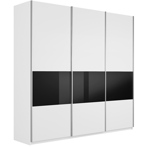 Шкаф 3-створчатый Широкий Прайм (ДСП / Черное стекло) 2400x570x2300, Белый снег в Саратове