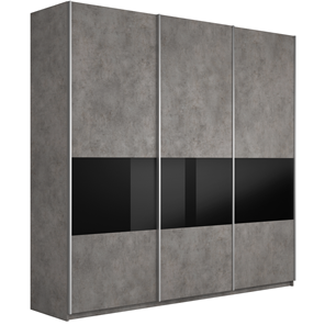 Шкаф 3-х створчатый Широкий Прайм (ДСП / Черное стекло) 2400x570x2300, Бетон в Саратове