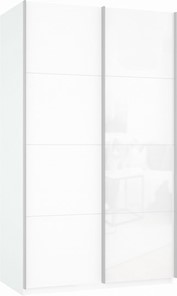 Шкаф Прайм (ДСП/Белое стекло) 1400x570x2300, белый снег в Энгельсе