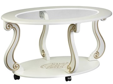 Стеклянный столик в зал Овация-С, на колесах, слоновая кость-золото в Саратове