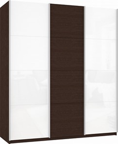 Шкаф трехстворчатый Прайм (Белое стекло/ДСП/Белое стекло) 2100x570x2300, венге в Саратове
