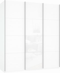 Шкаф-купе трехстворчатый Прайм (ДСП/Белое стекло/ДСП) 1800x570x2300, белый снег в Саратове
