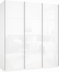 Шкаф 3-х дверный Прайм (3 Белое стекло) 2100x570x2300, белый снег в Саратове