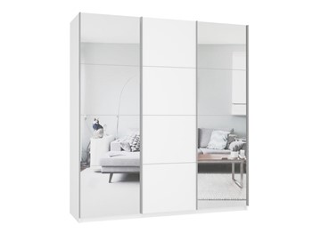 Шкаф 3-х створчатый Прайм (Зеркало/ДСП/Зеркало) 2100x570x2300, белый снег в Саратове