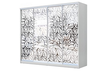 Шкаф 4-х дверный 22-24/2-6666, Пескоструйный рисунок "Лист", Белый в Энгельсе