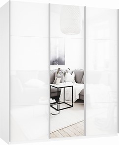 Шкаф Прайм (Белое стекло/Зеркало/Белое стекло) 1800x570x2300, белый снег в Саратове