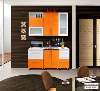 Кухня маленькая Мыло 224 1600х918, цвет Оранжевый/Белый металлик в Саратове