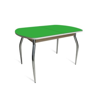 Кухонный обеденный стол ПГ-05 СТ2, дуб молочный/зеленое стекло/35 хром гнутые металл в Энгельсе