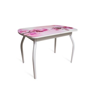 Кухонный раскладной стол ПГ-02СТФ белое/орхидея/крашенные фигурные в Энгельсе