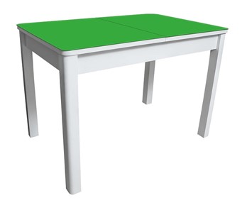 Кухонный раскладной стол Айсберг-02 СТ2, белое ЛДСП/стекло зеленое/прямые массив белый в Энгельсе