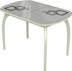 Обеденный раздвижной стол Ривьера мини дерево №1, Рисунок квадро (стекло белое/черный/белый) в Саратове
