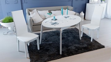 Кухонный овальный стол Марсель (СМ(Б)-102.01.12(1)), цвет  Белый/Стекло белое глянец в Саратове