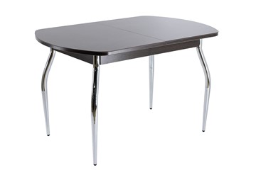 Кухонный стол раскладной ПГ-07 СТ1 венге/черное стекло/хром фигурные в Саратове
