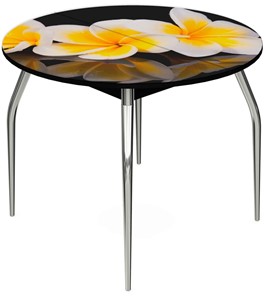 Кухонный стол раскладной Ривьера - Круг, ноги хром №5, ФП (Цветы №11) в Саратове
