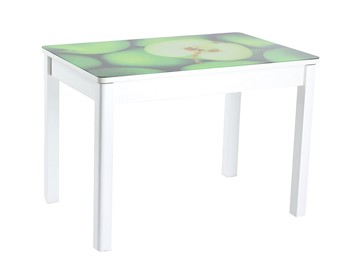 Кухонный раздвижной стол Айсберг-02 СТФ, белое лдсп/зеленые яблоки/40 прямые массив белые в Саратове