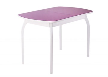 Кухонный стол раздвижной ПГ-мини, матовое фиолетовое стекло, ноги гнутые массив белый в Энгельсе