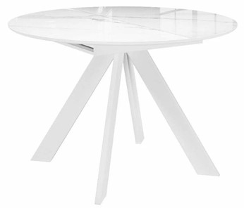 Стол со стеклянной столешницей раздвижной DikLine SFC110 d1100 стекло Оптивайт Белый мрамор/подстолье белое/опоры белые в Энгельсе
