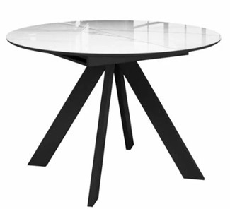 Стеклянный стол раздвижной  DikLine SFC110 d1100 стекло Оптивайт Белый мрамор/подстолье черное/опоры черные в Энгельсе