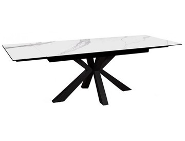 Керамический обеденный стол раздвижной DikLine SFE140 Керамика Белый мрамор/подстолье черное/опоры черные (2 уп.) в Энгельсе