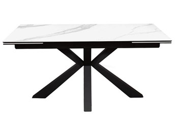Стол керамический раздвижной DikLine SFE160 Керамика Белый мрамор/подстолье черное/опоры черные (2 уп.) в Энгельсе