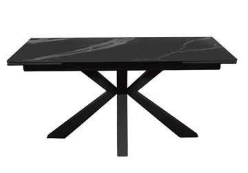 Керамический кухонный стол раздвижной DikLine SFE160 Керамика Черный мрамор/подстолье черное/опоры черные (2 уп.) в Балаково