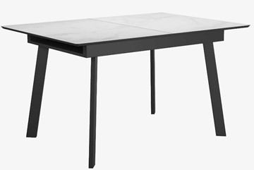 Стеклянный обеденный стол раздвижной DikLine SFA125 Стекло Белый мрамор САТИН/подстолье черное/опоры черные в Энгельсе