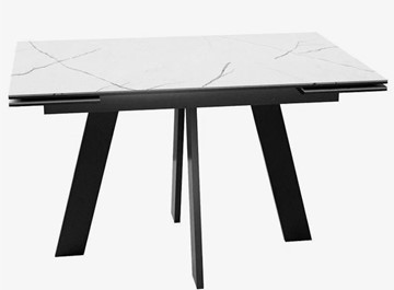 Стеклянный обеденный стол раздвижной DikLine SFM120 Стекло Белый мрамор САТИН/подстолье черное/опоры черные в Энгельсе