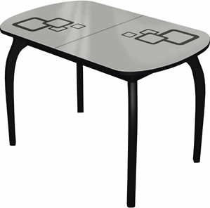 Раздвижной стол Ривьера мини дерево №1, Рисунок квадро (стекло белое/черный/черный) в Саратове