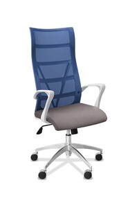 Кресло в офис Топ X белый каркас, сетка/ткань TW / синяя/серая в Саратове
