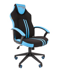 Кресло игровое CHAIRMAN GAME 26  Экокожа - Ткань стандарт. Черный/голубой в Энгельсе